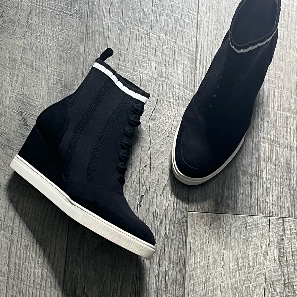 Women's LINEA PAOLO Knit Wedge Sneaker Boot with White Trim